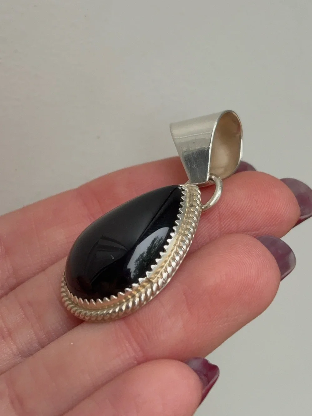 Large Sterling Silver Teardrop Black Onyx Pendant